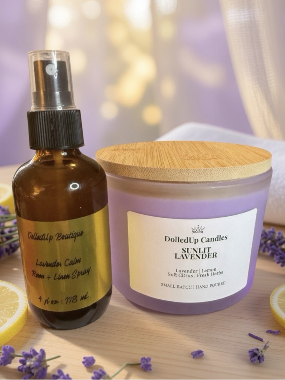 Calm Reset Sanctuary Set – 16oz Lavender Lemon Candle & Lavender Room Spray